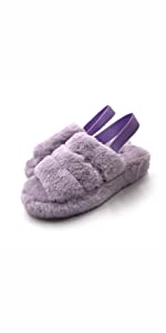 women strap fuzzy fur furry flush platform slipper