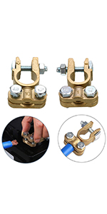 Spurtar Brass Battery Terminals Connectors Clamps, Top Post Battery Terminal Protector Set