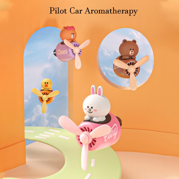 Car Aroma Diffuser Pilot Car Air Outlet Fragrance Diffuser Cartoon Rotating Fan Leaf Car Perfume Cute Cartoon Shape Car Perfume Air Freshener with 2 Fragrances