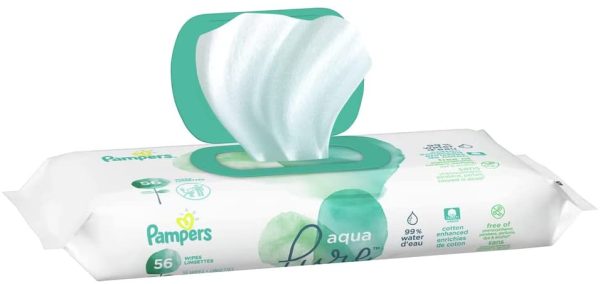 Pampers Baby Wipes, Aqua Pure 1X Pop-Top Water Sensitive Wipes, Hypoallergenic and Fragrance Free, 56 Count (Packaging May Vary) - Image 2