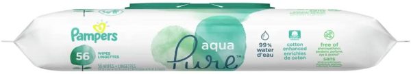 Pampers Baby Wipes, Aqua Pure 1X Pop-Top Water Sensitive Wipes, Hypoallergenic and Fragrance Free, 56 Count (Packaging May Vary) - Image 9