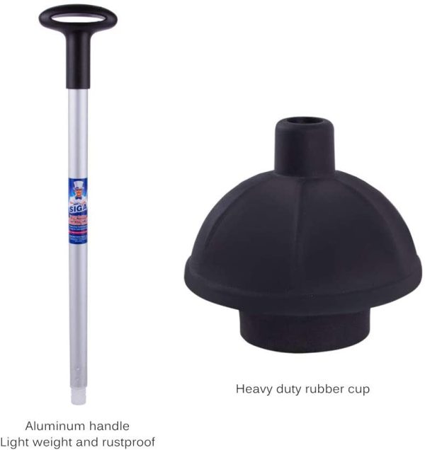 MR.SIGA 2 Way Rubber Toilet and Drain Plunger, Aluminium Handle, Black - Image 6