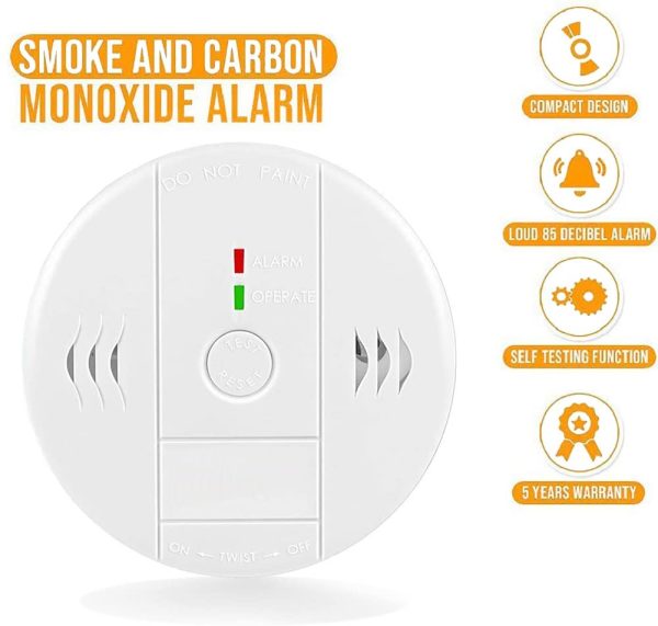 Combination Smoke and Carbon Monoxide Detector Alarm, Beeps Warning Smoke Co Alarm Clock for Travel Home Bedroom Living Room Garage Basement Attics, Battery Operated, Comply With UL 217 and UL 2034, 1 Pack