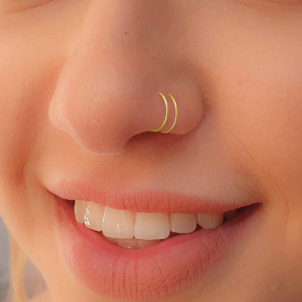 Tiny Gold Double Hoop Nose Ring - Spiral Nose Ring 20 Gauge Snug Double Nose Piercing Thin Nose Piercings Hoops (gold-filled) - Image 3