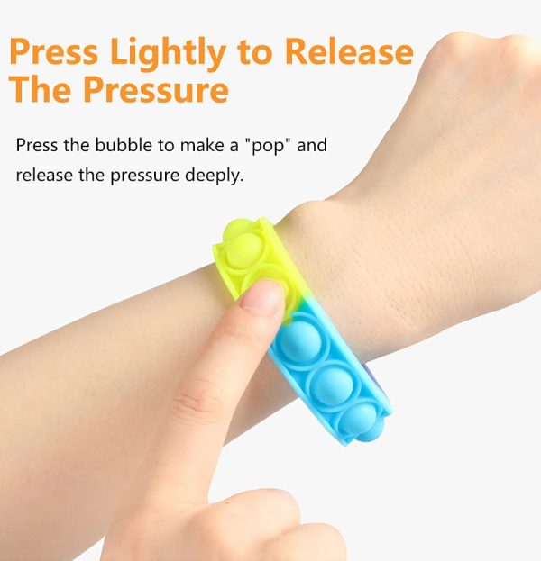 9PCS Push Pop Fidget Toy Fidget Bracelet, Durable and Adjustable, Multicolor Stress Relief Finger Press Bracelet for Kids and Adults Autism - Image 4