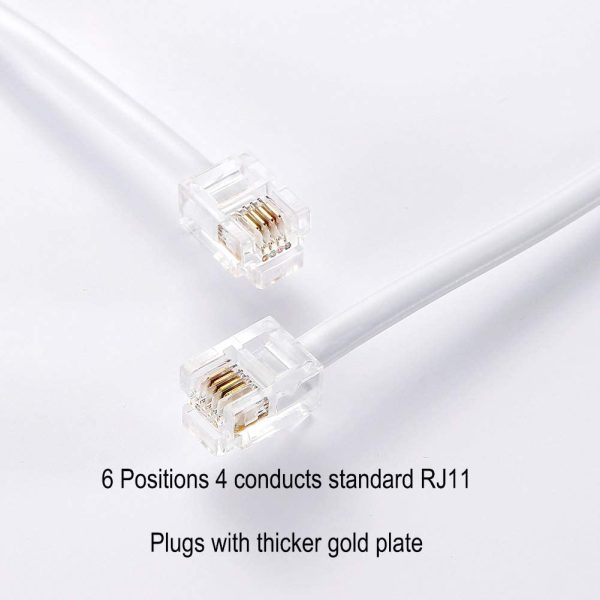 Telephone Extension Line Cord Cable Wire, Land Phone line, White, 25ft, Starndard RJ11 Plugs - Image 3