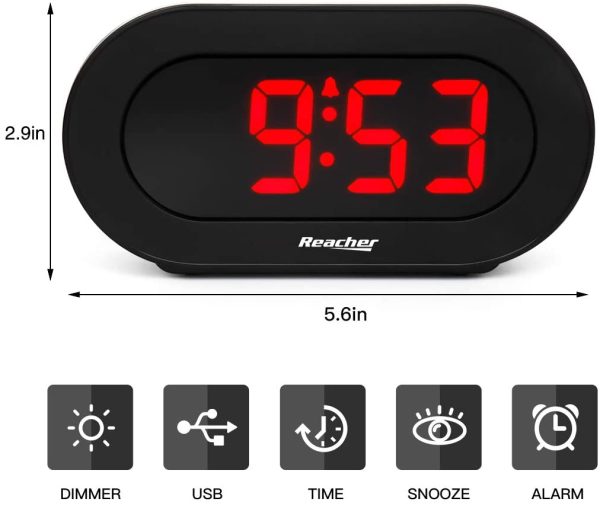 Small LED Digital Alarm Clock with Simple Operation, Full Range Brightness Dimmer, USB Phone Charger Port, Easy Snooze, Adjustable Alarm Volume, Outlet Powered for Bedrooms Bedside(Black) - Image 6