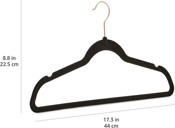 Amazon Basics Slim, Velvet, Non-Slip Suit Clothes Hangers, Black/Rose Gold - Pack of 50 - Image 3