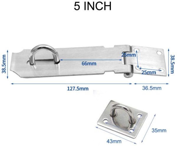 5 Inch Door Hasp Latch Lock, 304 Stainless Steel Padlock Hasp Clasp, Solid and Durable Safety Door/Cabinet Holder, Thickness 2mm, Brushed Finish - Image 3