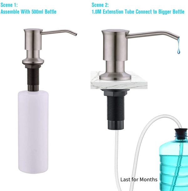 Soap Dispenser for Kitchen Sink with Extension Tube Kit, Dish Lotion Dispenser Countertop Soap Dispenser Pump with 39inch Extension Tube Kit, Large Capacity 17 OZ Bottle - Easy Installation - Image 6