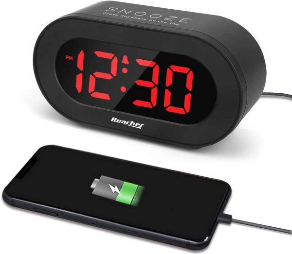 Small LED Digital Alarm Clock with Simple Operation, Full Range Brightness Dimmer, USB Phone Charger Port, Easy Snooze, Adjustable Alarm Volume, Outlet Powered for Bedrooms Bedside(Black) - Image 7