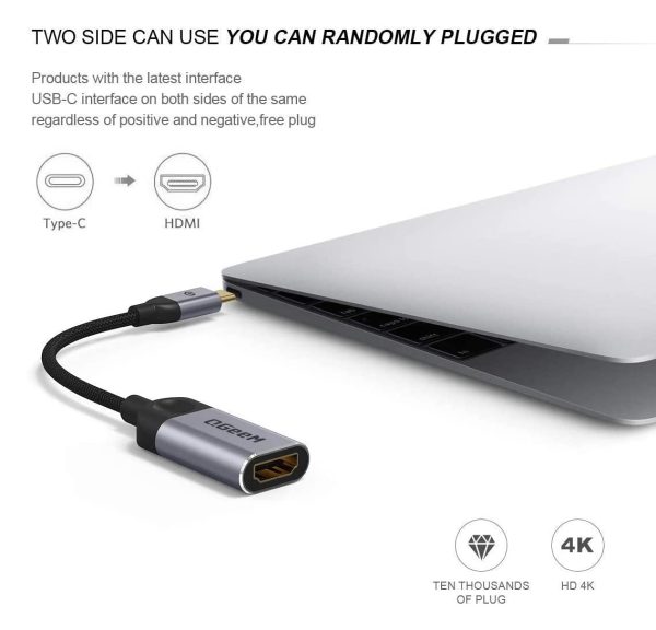 USB C to HDMI Adapter 4K Cable QGeeM USB Type-C to HDMI Adapter Thunderbolt 3 Compatible with MacBook 2015 above, Macbook pro 2020/2019, Samsung Galaxy S9/S8 above, Surface Book 2, Dell XPS 13/15, Pixelbook More (gray) - Image 5