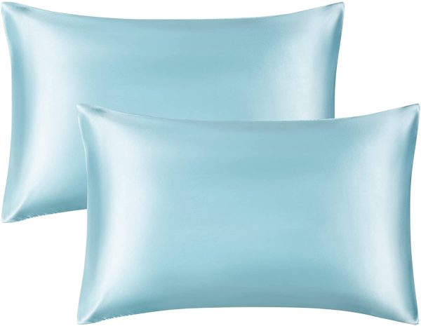 Bedsure Satin Pillowcases Standard Set of 2 - Light Blue Silk Pillow Cases for Hair and Skin 20x26 inches, Satin Pillow Covers 2 Pack with Envelope Closure - Image 3