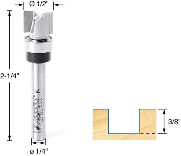 45481 Flush Trim/Pattern Plunge 1/2-Inch Diameter by 3/8-Inch Cutting Height by 1/4-Inch Shank Carbide Tipped Router Bit - Image 2