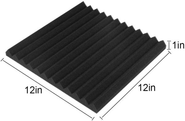 50 Pack BLACK Acoustic Panels Studio Foam Wedges 1" X 12" X 12"Sound-proofing,Sound Absorption (50pcs, Black) - Image 3