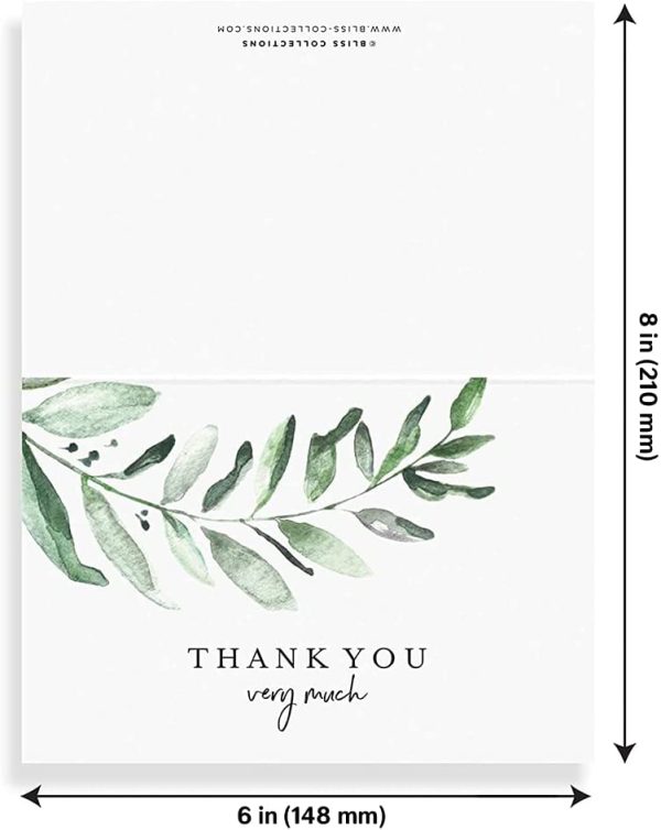 Thank You Cards - 25 Greenery Cards with Envelopes, 4 x 6 Uncoated, Heavyweight Card Stock for Weddings, Receptions, Bridal Showers, Baby Showers, Graduations, Special Events