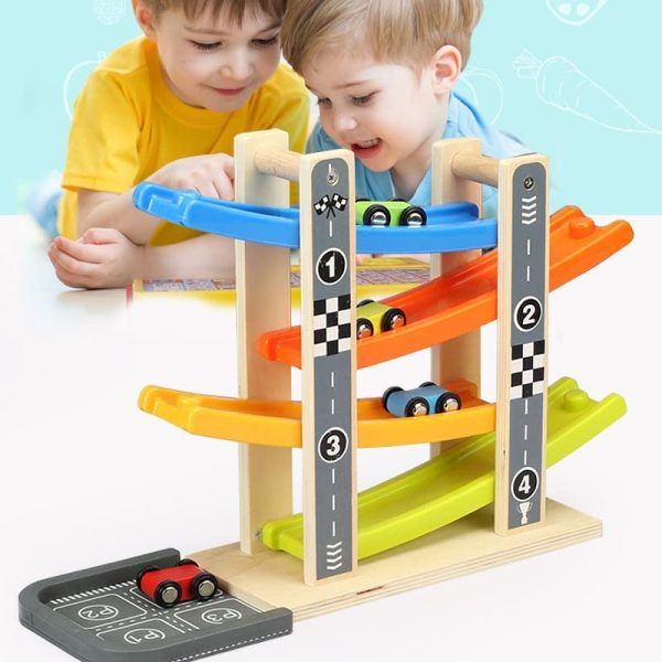 Toddler Toys for 3 4 5 Year Old Boy and Girl Gifts Wooden Race Track Car Ramp Racer with 4 Mini Car,Montessori Toys for Toddlers Boys Girls Gift - Image 2