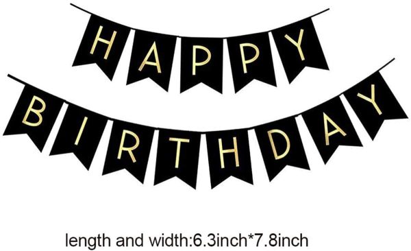 Meowoo Happy Birthday Banner Kit, Happy Birthday Bunting Golden Aluminum Film with  Gold Confetti Latex Balloons Party Decorations for Kids Girls(Black)