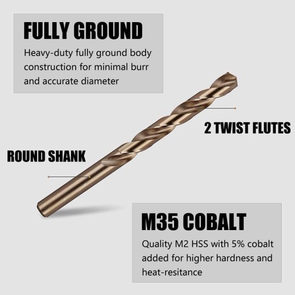 10mm Metric Twist Drill Bit Set of 3pcs - Jobber Length Fully Ground Straight Shank ?M?5% Cobalt M35 Grade HSS-CO, Extremely Heat Resistant ?M?Perfect for Stainless Steel Cast Iron - Image 5