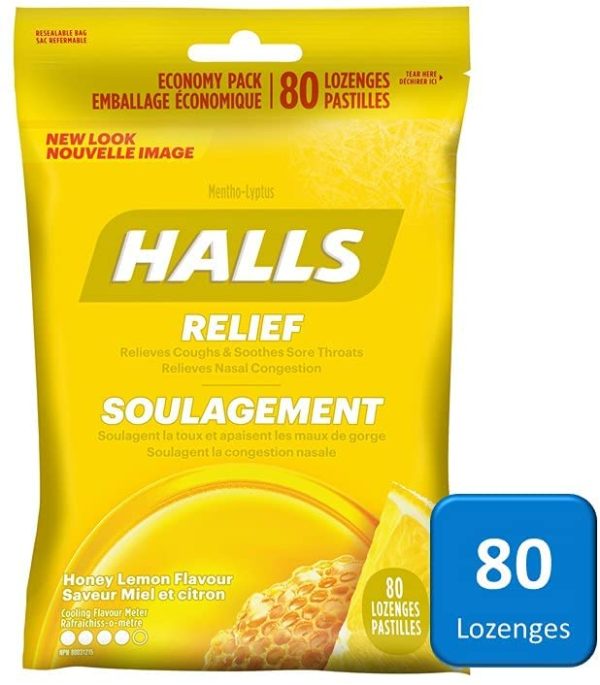 HALLS Triple Soothing Action Cough Drops, Honey Lemon, 1 Resealable Bag (80 Drops Total) - Image 7