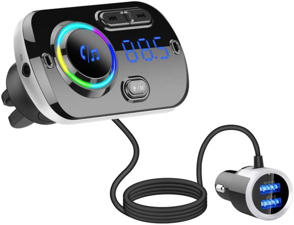 Bluetooth Car FM Transmitter, Bluetooth 5.0 Car Radio Adapter Receiver with 7 Color Light,QC3.0/2.4A USB Car Charger Kit,Siri Google Assistant,Handsfree Mp3 Player - Image 6