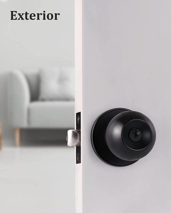 Matte Black Door Knobs with Lock and Keys Different, Interior/Exterior Door Knob for Bedroom or Bathroom, Entry Door Handle by - Image 5