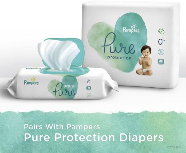 Pampers Baby Wipes, Aqua Pure 1X Pop-Top Water Sensitive Wipes, Hypoallergenic and Fragrance Free, 56 Count (Packaging May Vary) - Image 5