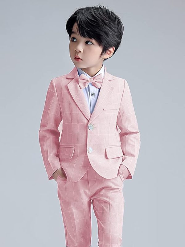 LOLANTA Boys Suit Wedding Ring Bearer Outfit Kids Suit Set, Plaid Blazer Suit Pants Bow Tie - Image 3