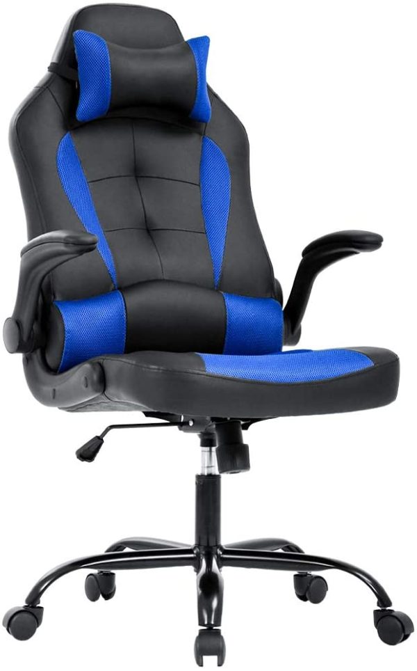 PC Gaming Chair Ergonomic Office Chair Desk Chair with Lumbar Suport Flip Up Arms Headrest Adjustable PU Leather Executive High Back Computer Chair for Women Men Adults,Blue - Image 5