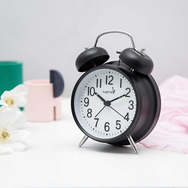 {Loud Alarm for Deep Sleepers} 4'' Twin Bell Alarm Clock with Backlight for Bedroom and Home Decoration(Black) - Image 7