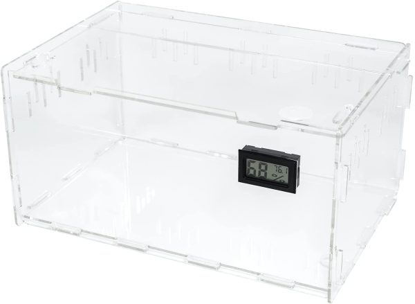 BETAZOOER Reptile Terrarium Aquarium Breeding Tank Acrylic Reptile Feeding Box with Temperature Hygrometer (11''x7.7''x5.9'') - Image 2