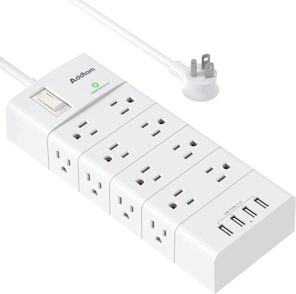 Power Bar with Surge Protector - Power Strip with 16 Outlets and 4 USB Ports 5Ft (1.5M) Flat Plug Extension Cord Indoor(3-Side), Wall Mount Charging Station for Home, Office and Dorm - Image 4