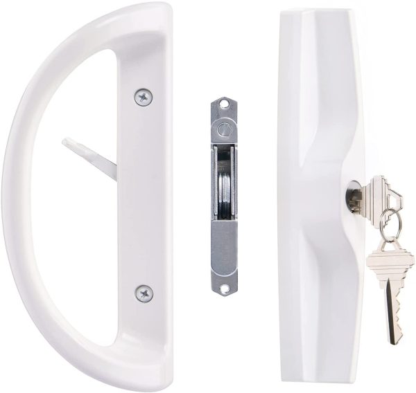 Sliding Patio Door Handle Set with Key Cylinder and Mortise Lock, Full Replacement Handle Lock Set Fits Door Thickness from 1-1/2" to 1-3/4"??-15/16?M?Screw Hole Spacing, Reversible Design(Non-Handed)