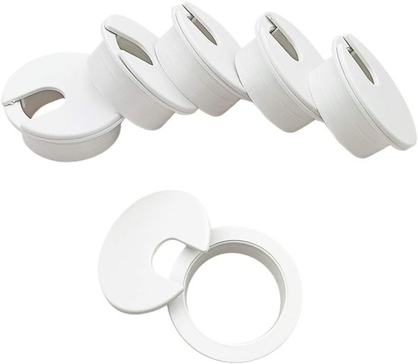 6pcs Desk Grommet 1-3/8 inch Plastic Wire Cord Cable Grommets Hole Cover for Office PC Desk Cable Cord Organizer (White) - Image 4