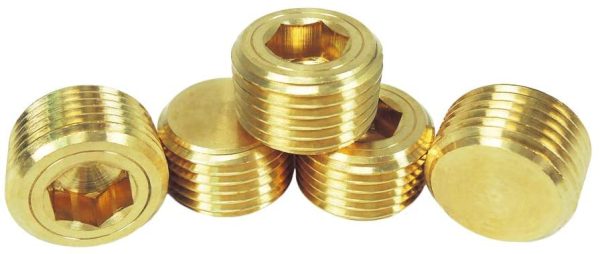 NIGO JNS Brass Pipe Fitting, Hex Counter Sunk Plug, 1/2 Inch NPT Male Pipe - 5 Pack