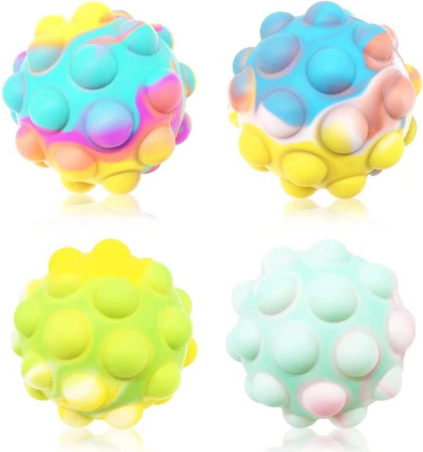 Pop It Ball Fidget Toy 6 Packs 3D  Squeeze Balls Toy Push Bubble Pop Its Fidget Toys Popits Squishy Stress Balls Release Stress Ball Birthday Gift for Kids and Adults (4pcs) - Image 5