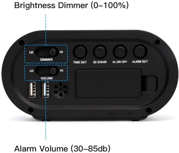 Small LED Digital Alarm Clock with Simple Operation, Full Range Brightness Dimmer, USB Phone Charger Port, Easy Snooze, Adjustable Alarm Volume, Outlet Powered for Bedrooms Bedside(Black)