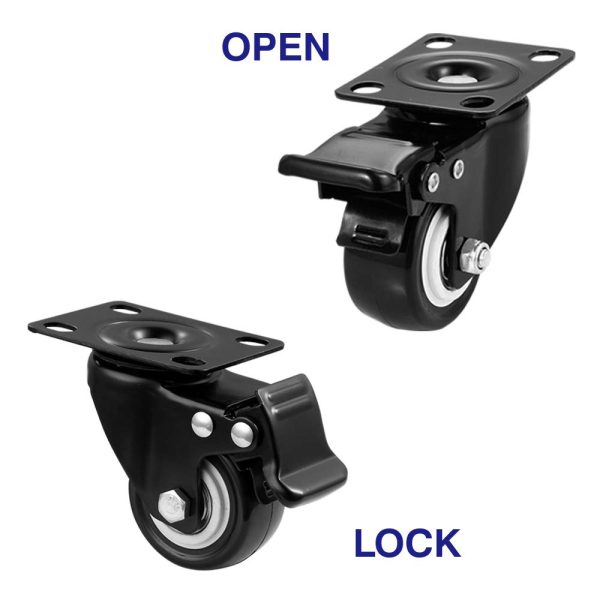 BOSGEOT 2" Caster Wheels, Heavy Duty Casters with Brake Set of 4, Locking Casters with 360 Degree No Noise Polyurethane (PU) Wheels, Swivel Plate Castors Pack of 4 - Image 3