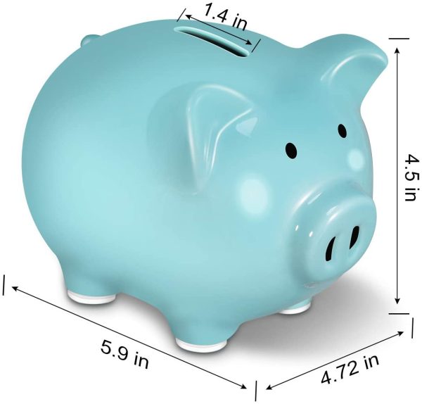 Koicaxy Piggy Bank, Child to Cherish Ceramic Pig Piggy Banks Money Bank Coin Bank for Boys Kids Girls (Blue) - Image 2