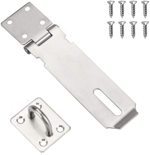 5 Inch Door Hasp Latch Lock, 304 Stainless Steel Padlock Hasp Clasp, Solid and Durable Safety Door/Cabinet Holder, Thickness 2mm, Brushed Finish - Image 6