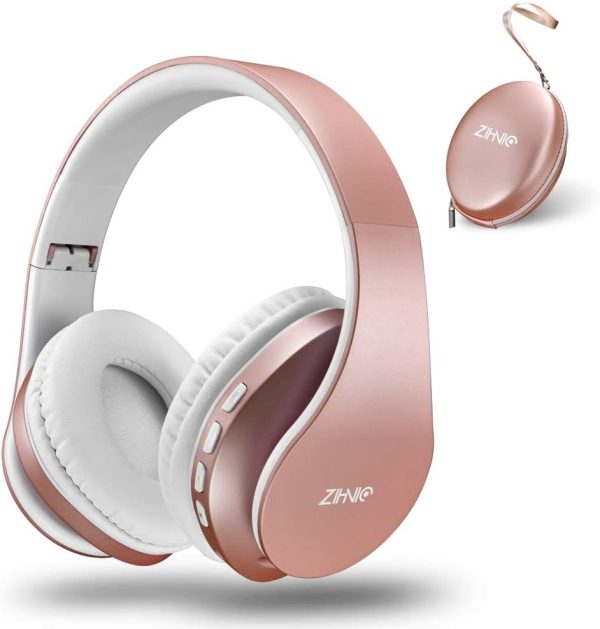 zihnic Bluetooth Headphones Over Ear, Foldable Wireless and Wired Stereo Headset Micro SD/TF, FM for iPhone/Samsung/iPad/PC/TV,Soft Earmuffs &Light Weight for Prolonged Wearing (Gold) - Image 7