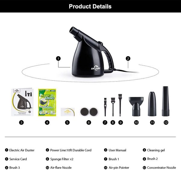 Compressed Air 3.0 - Electric Air Duster (550 watts) Replaces Canned Air - Electric Duster for Cleaning Gaps, Computer, Keyboard, Replaces Compressed Air Can - Dust Blower (Black-CA) - Image 8