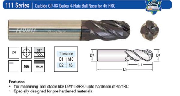 Rohit Solid Carbide Ball Nose End Mills 1/8" Cutter Diameter 1/8" Shank Diameter - Image 4