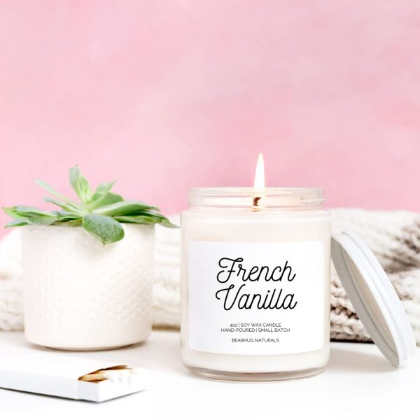 Kim and Pom French Vanilla Scented Candle for Home and Spa - 100% Soy Wax, 8 oz, All Natural Vegan, Gift Box for Mom and Women on Birthdays, Graduation, Valentines and Holiday - Appreciation Gift for Her