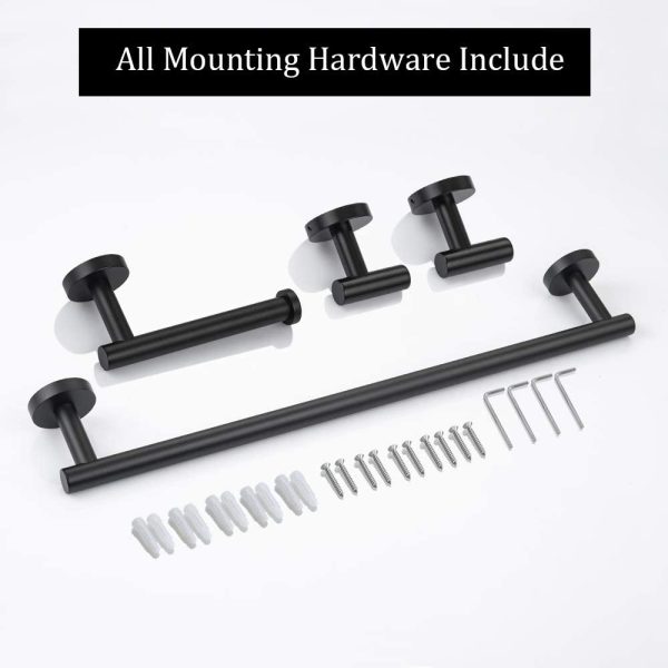 4-Piece, Stainless Steel Bathroom Hardware Set Black Wall Mounted Bathroom Accessories Set- 20''Towel Bar,Toilet Paper Holders and 2 Robe Hooks, Matte Black,Q2D-P4BK - Image 6