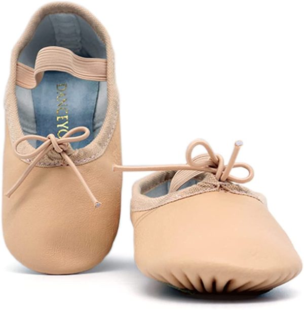 DANCEYOU Premium Leather Ballet Shoes Full/Split Sole Dance Practice Slippers for Toddlers Kids and Women - Image 2