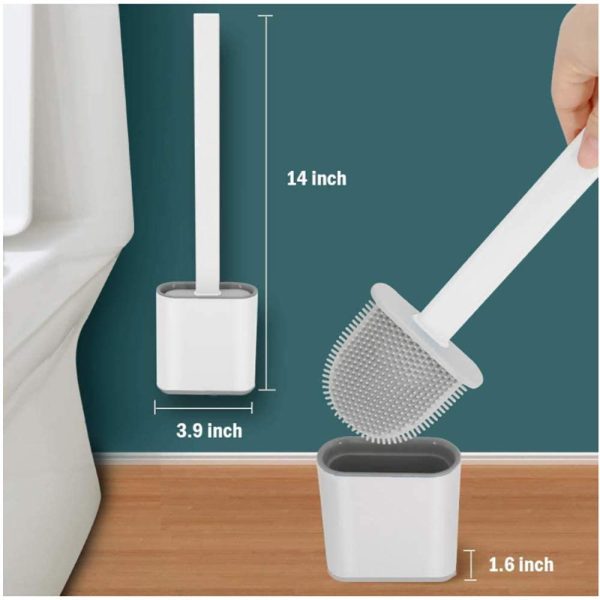 Silicone Flex Toilet Brush with Quick Drying Holder Set for Bathroom, Deep-Cleaning Silicone Toilet Brush with n-Slip Long Plastic Handle, Bendable Bowl Brush Head to Clean Toilet Corner Easily-White - Image 5