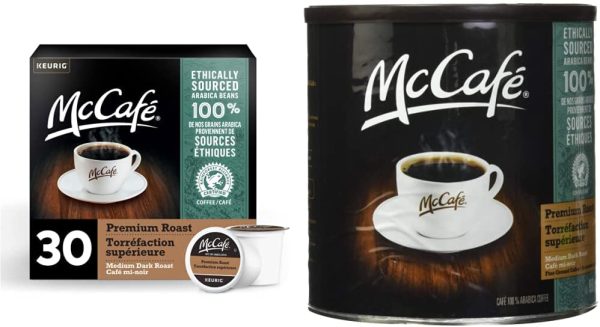 Premium Medium Dark Roast K-Cup Coffee Pods, 30 Count For Keurig Coffee Makers & Premium Medium Dark Roast Ground Coffee, 950g, Ethically Sourced