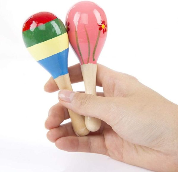 Sansheng 12 PCS Mini Wood Festival Maracas Toys, Wooden Maracas Festival Painting, Wooden Carnival Maracas (Random Colors) - Image 3