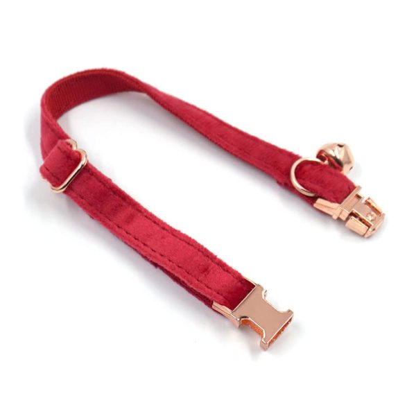 PETDURO Personalized Handmade Velvet Cat Collars with Bells & Name Engraved Metal Buckle Customized for Cute Girl Cats and Boy Cats (S (6.3"-10.23"), Red Velvet Rose Gold Buckle) - Image 5